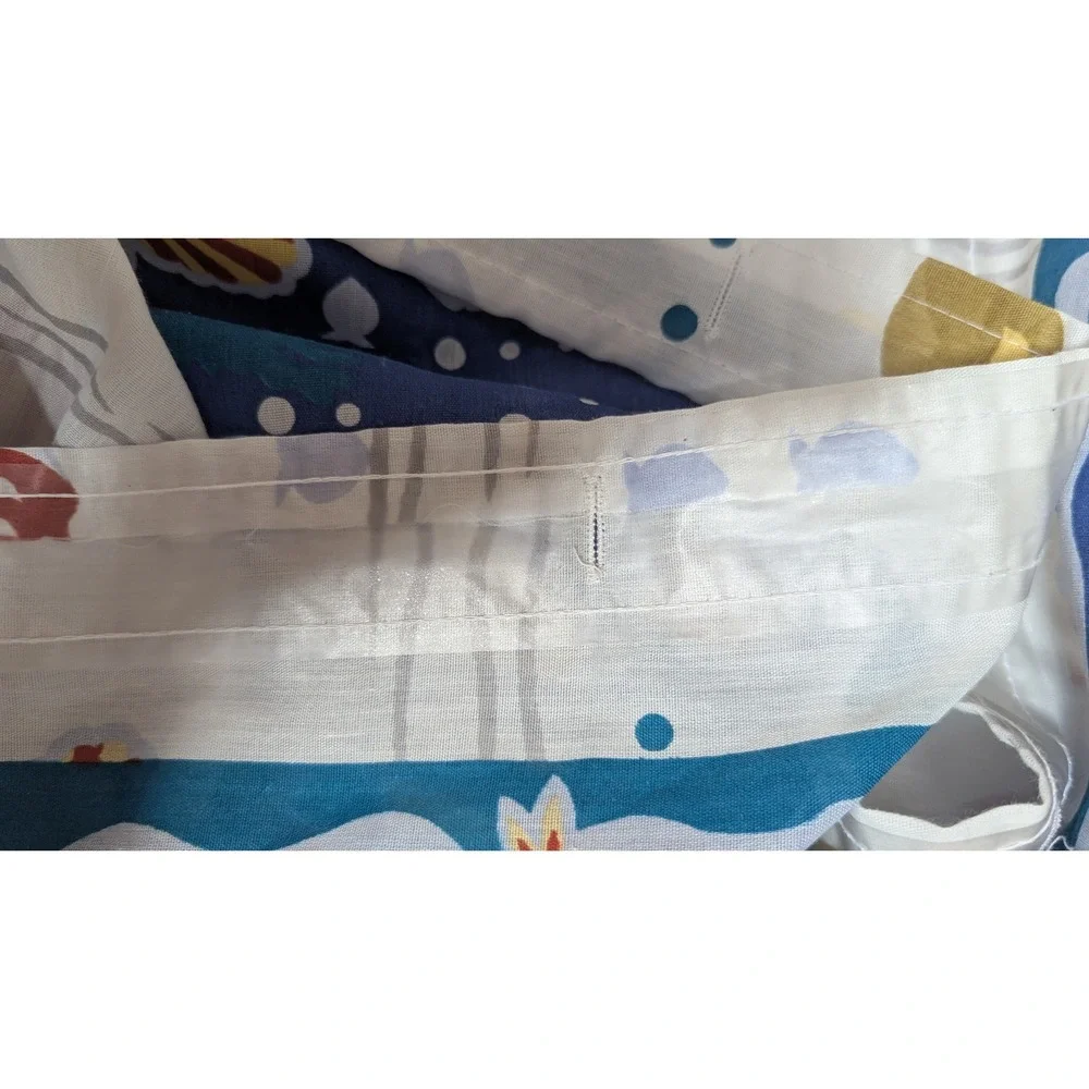 Vintage 80s 90s Shower Curtain Blue White Fish Sea Turtle Seahorse Ocean Theme